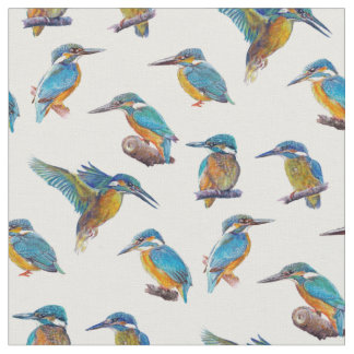 白い背景で絵を描かれるカワセミ ファブリック