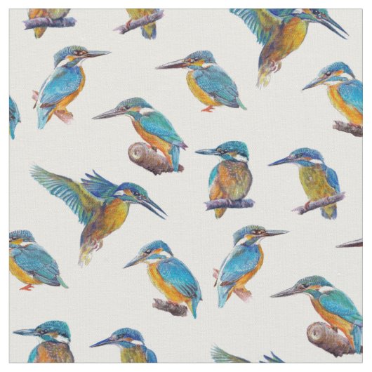 白い背景で絵を描かれるカワセミ ファブリック (クローズアップ)
