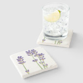 白い背景で隔離されるラベンダーの花 ストーンコースター (横)