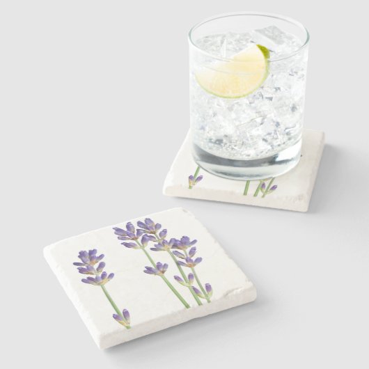 白い背景で隔離されるラベンダーの花 ストーンコースター (横)
