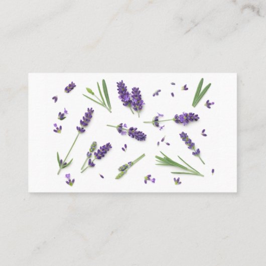 白い背景で隔離されるラベンダーの花 名刺 (裏面)