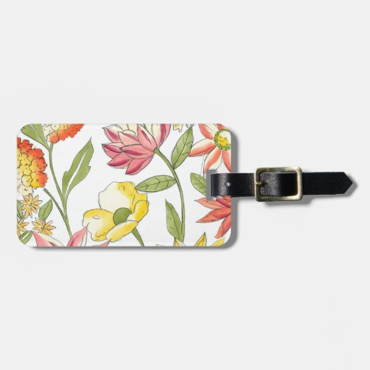 白い背景との花の庭のデザイン ラゲッジタグ (正面横)