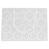 白い背景にかわいい銀色の花柄 ラージペーパーバッグ (正面)