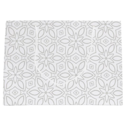 白い背景にかわいい銀色の花柄 ラージペーパーバッグ (正面)