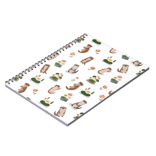 白い背景にオッターとハスの葉 ノートブック (左側)