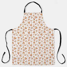 白い背景にオレンジ色の秋の花 エプロン
