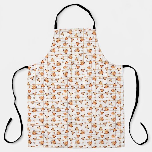 白い背景にオレンジ色の秋の花 エプロン (正面)