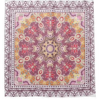 白い背景にカラフルオーナメントを装飾  シャワーカーテン