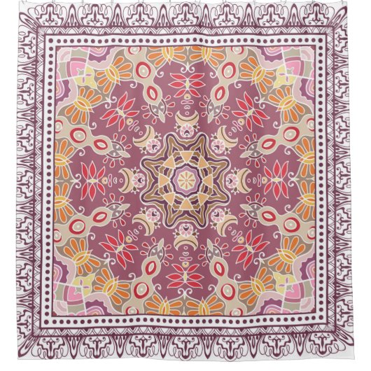 白い背景にカラフルオーナメントを装飾 シャワーカーテン (正面)