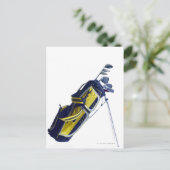 白い背景にクラブを持つゴルフバッグ ポストカード (スタンド正面)