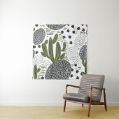 白い背景にサボテンが付いたシームレスパターン。 タペストリー (インサイチュ)