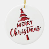 白い背景にデボス加工の"Merry Christmas"ツリーの文字 セラミックオーナメント (正面)