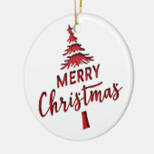 白い背景にデボス加工の"Merry Christmas"ツリーの文字 セラミックオーナメント (左)