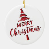 白い背景にデボス加工の"Merry Christmas"ツリーの文字 セラミックオーナメント (裏面)