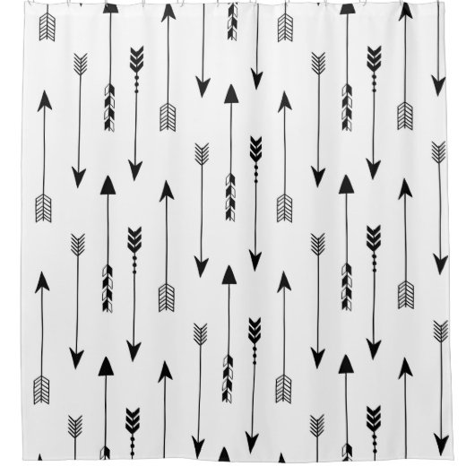 白い背景にトライバルの矢印が表示されます。継ぎ目のないパターン シャワーカーテン (正面)