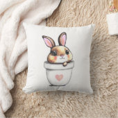 白い背景にハートが描かれたかわいいウサギの植木鉢 クッション (ブランケット)