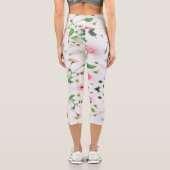 白い背景にバラと《植物》百日草の花柄 カプリレギンス (裏面)