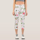 白い背景にバラと《植物》百日草の花柄 カプリレギンス (正面)