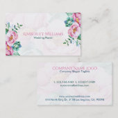 白い背景にピンクのバラの花束 名刺 (正面/裏面)