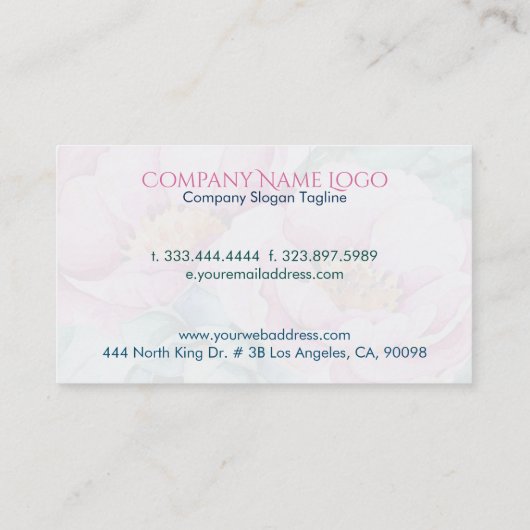 白い背景にピンクのバラの花束 名刺 (裏面)