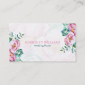 白い背景にピンクのバラの花束 名刺 (正面)