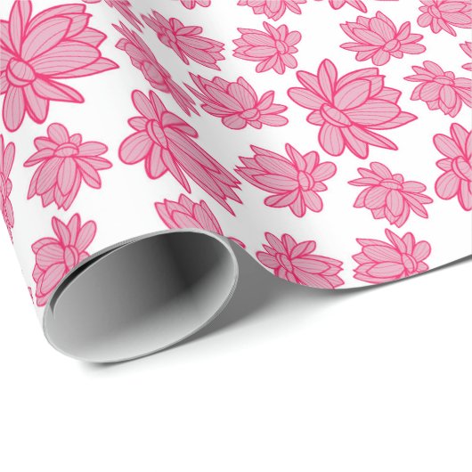 白い背景にピンクの蓮の花の模様 ラッピングペーパー (ロールコーナー)