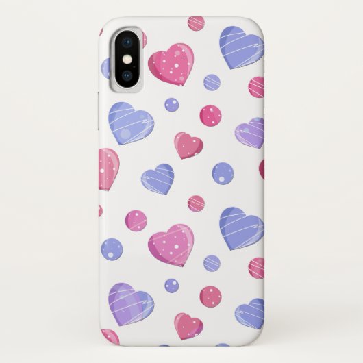 白い背景にピンクの青いハート。 Case-Mate iPhoneケース (裏面)