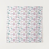 白い背景にピンクフラミンゴのシームレスパターン タペストリー (正面(横))