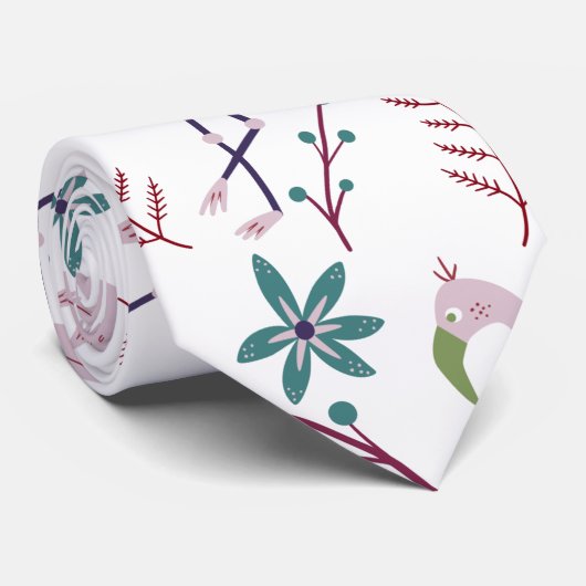 白い背景にピンクフラミンゴのシームレスパターン ネクタイ (ロール)