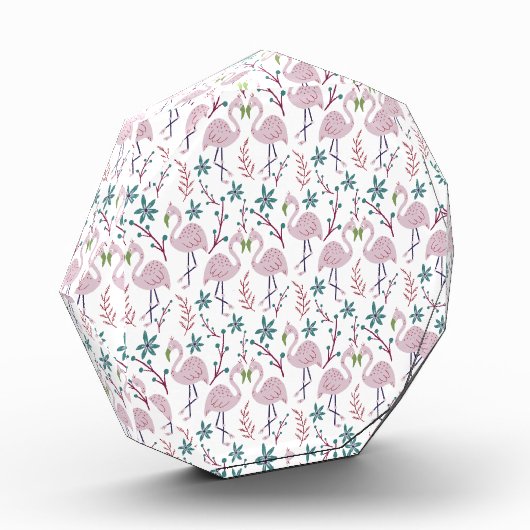 白い背景にピンクフラミンゴのシームレスパターン フォトブロック (左)