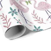 白い背景にピンクフラミンゴのシームレスパターン ラッピングペーパー (ロールコーナー)