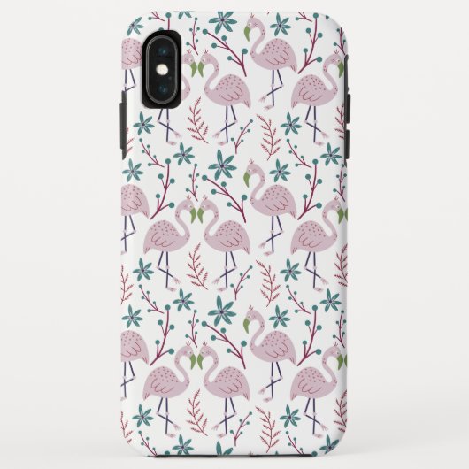 白い背景にピンクフラミンゴのシームレスパターン Case-Mate iPhoneケース (裏面)