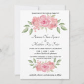 白い背景にフローラ、緑とピンクのインベント 招待状 (正面)