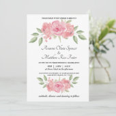 白い背景にフローラ、緑とピンクのインベント 招待状 (スタンド正面)
