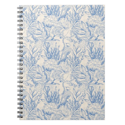 白い背景にマリンな青を基調としたデザイン ノートブック (正面)