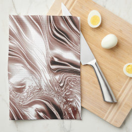 白い背景に光沢のある茶色の長い波状のトレース キッチンタオル