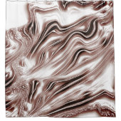 白い背景に光沢のある茶色の長い波状のトレース シャワーカーテン (正面)