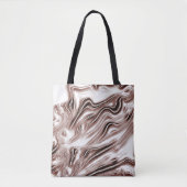 白い背景に光沢のある茶色の長い波状のトレース トートバッグ (正面)