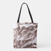 白い背景に光沢のある茶色の長い波状のトレース トートバッグ (裏面)