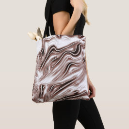 白い背景に光沢のある茶色の長い波状のトレース トートバッグ