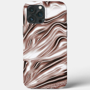 白い背景に光沢のある茶色の長い波状のトレース iPhone 13 PRO MAXケース