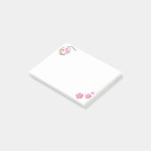 白い背景に可愛い白いネズミとピンクの花 ポストイット (アングル)