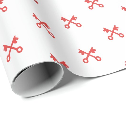 白い背景に可愛い赤い鍵 ラッピングペーパー (ロールコーナー)