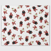 白い背景に可愛い黒いパーティー模様 ラッピングペーパー (フラット)