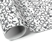 白い背景に可愛らしい黒い花の柄 ラッピングペーパー (ロールコーナー)