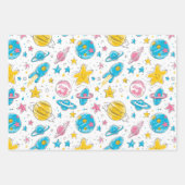 白い背景に宇宙惑星の色をパステル ラッピングペーパーシート (正面2)