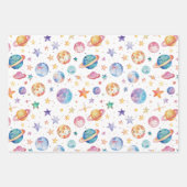 白い背景に宇宙惑星の色をパステル ラッピングペーパーシート (正面)
