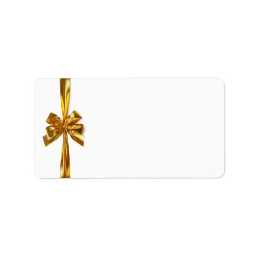 白い背景に弓を付けたゴールデンリボン ラベル (正面)