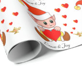 白い背景に愛のハートを持つ可愛い小妖精や小人 ラッピングペーパー (ロールコーナー)