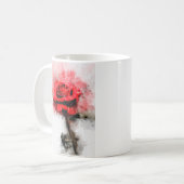 白い背景に描かれたレッドローズの水彩画 コーヒーマグカップ (正面左)